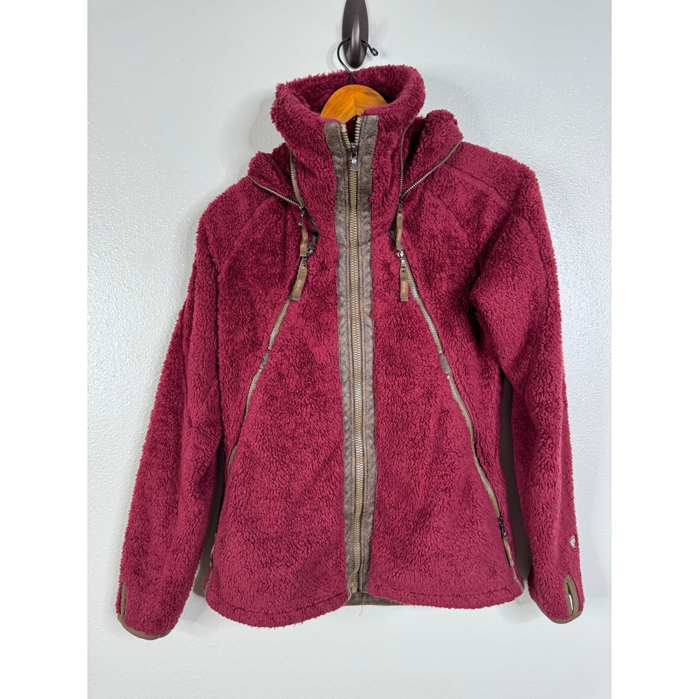 Kuhl Flight Jacket Womens Small Burgundy Sherpa Fleece Full Zip Hooded Coat